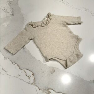 Colored Organics - 0-3 Months - Waffle Ruffle Neck Onesie Bodysuit - Oatmeal